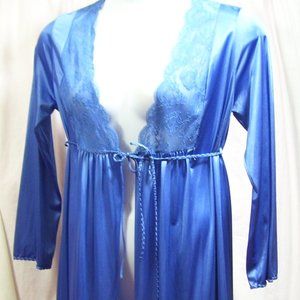 Vintage Gilead Long Blue Front Close Robe Braded Belt  Robe Size M